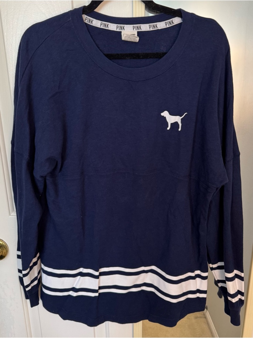 Victoria's Secret PINK Collegiate Navy and White Pullover